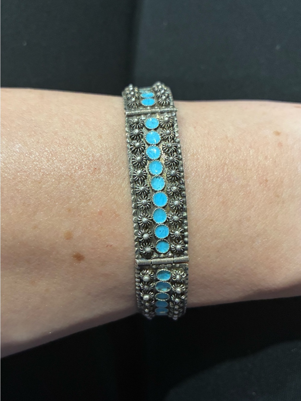 Vintage Turkish Ottoman Revival 900 Silver Souvenir Bracelet